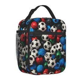 ainori Reusable Soccer Lunch Box for Kids Girls Boys Women Adult, Insulated Sport Lunch Bag,Polyester Cooler Gaming Handbags Case for School Picnic Work Travel Beach or Hiking (Colorful)
