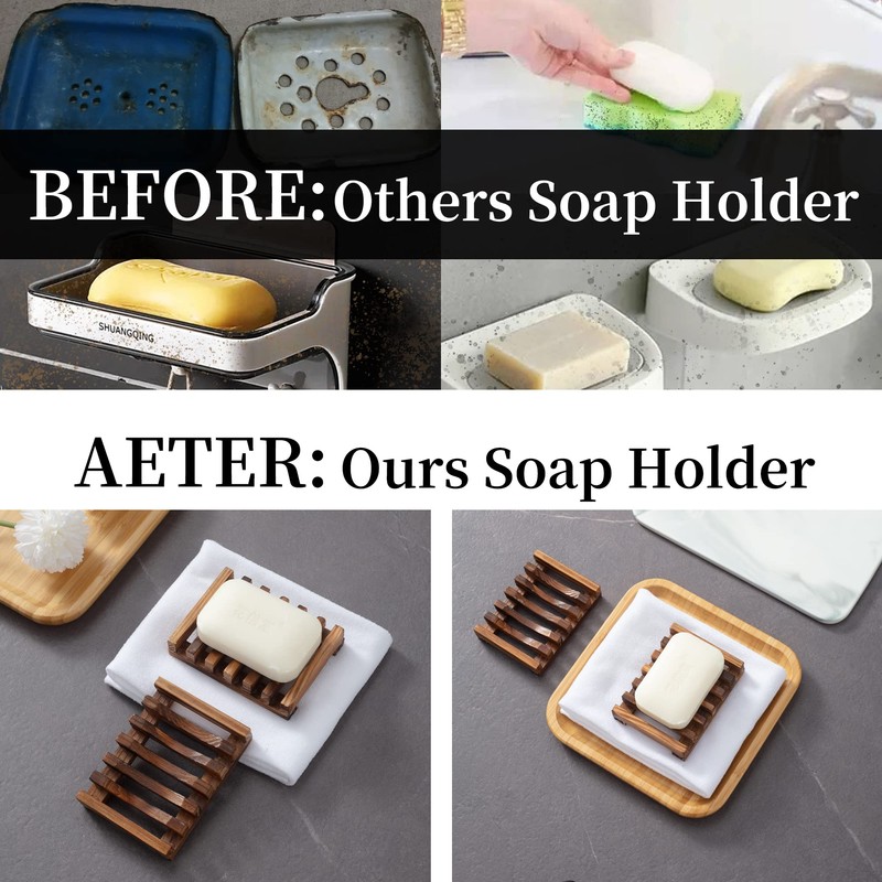 Wooden Soap Dish for Shower,Set of 2 Shower Soap Holder,Self