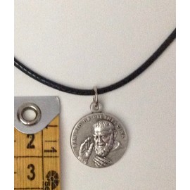 I G J Medal of Saint Pio by Pietrelcina Padre Pio with Cord Chain Made in High Reload, Silver, Pietrelcina