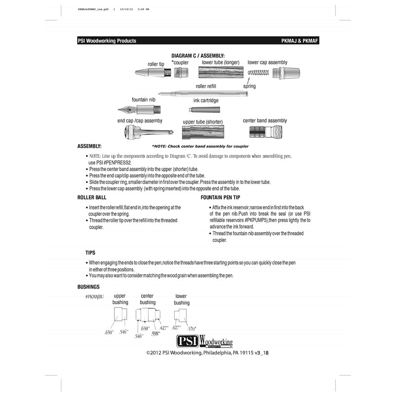 Penn State Industries PKMAJGP Majestic Rollerball Pen Kit Woodturning Project
