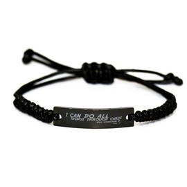 Motivational Christian Black Rope Bracelet, I Can Do All Things Through Christ Who Strengthens Me Phil. 4:13, Inspirational Christmas, Family, for Christian Men, Women, Girls & Boys
