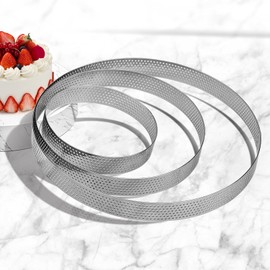 Teokantz 3 PCS Ø 10/15/20 cm Perforated Tart Ring, Crumpet Rings Non Stick, Baking Rings 430 Stainless Steel, Pastry Rings for Tarts Pastries Cakes Pizzas Muffins
