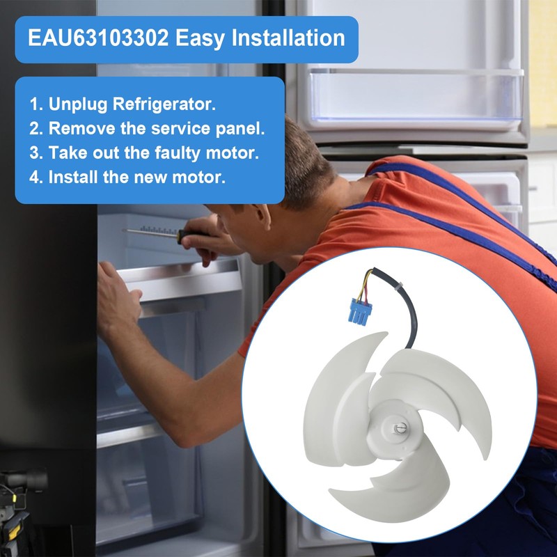 EAU63103302 Refrigerator Condenser Fan Motor Assembly Fits for LG Kenmore,Replacement