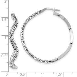 925 Sterling Silver Polished Hinged post Stellux Crystal Wavy Hoop Earrings 40x40mm Wide 3mm Thick-Hoop Earring for Women