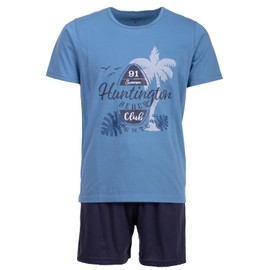 Henry Terre Men's Shorty Beach Pyjamas 2-Piece Set M-5XL Cotton Plus Size, blue, M