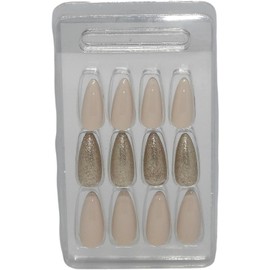 CALA - "Glam Couture" uñas postizas medianas (24 uñas en 12 tamaños, color almendra y con brillo)