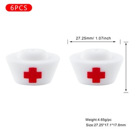 HHCFAST 6Pcs 3D Nurse Hats Silicone Beads for Pens Silicone Focal Beads for Keychain Making Necklace and Bracelets Craft（Red）