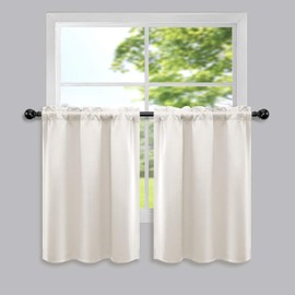 Mrs.Naturall 18x36 Inch Length Biege Curtains for Small Windows Set of 2 Panels Tier Blackout