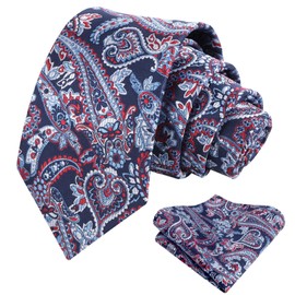 Alizeal Mens 3.15inches Vintage Paisley Tie with Pocket Square Set, Navy+Burgundy