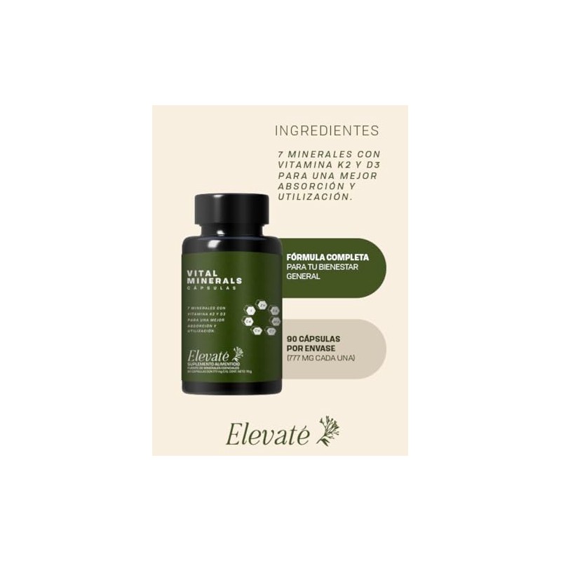 Elevaté Vital Minerals | Suplemento Multimineral | 90 Cápsulas de
