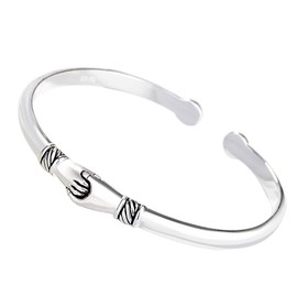 Chereda 925 Silver Vintage Handshake Creative Open Cuff Bangle For Women Fashion Party Jewelry For Best Friend Gift