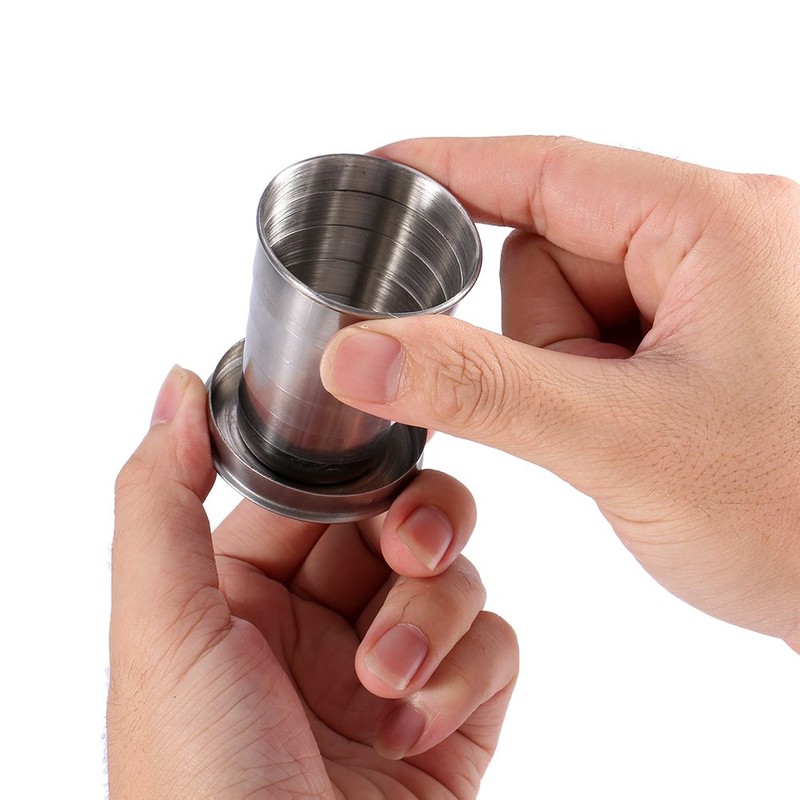 Travel Folding Cup Stainless Steel Cup Camp Keychain Design Retractable