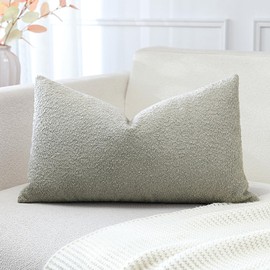 Artscope Pack of 1 Textured Boucle Cushion Covers Lumbar Pillow Cases Cozy Soft Decorative Couch Pillow Covers for Chair Sofa Bedroom Living Room Home Decor 40x60cm, Neutral Grey