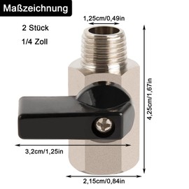 sinzau Mini Ball Valve, Female Thread, Pack of 2, Nickel-Plated Brass Ball Valve, Male Thread, Stopcock, for Water Connections