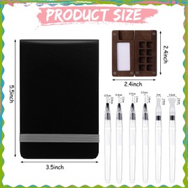 Chiisong 12 Pcs Mini Portable Watercolor Paint Set Travel Paint Palette Wooden Grid Paint Box, Pocket Watercolor Sketchbook Paper Pad, Brush Pens with 4 Binder Clips for Painters Artists Students