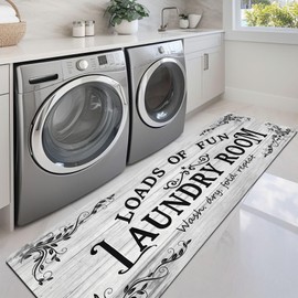 Lansny Laundry Room Rug Runner 24"x72" Non Slip Waterproof Laundry Mats for Laundry Room Decor Washable Floor Farmhouse Laundry Rug for Mudroom Washroom Bathroom, Light Grey