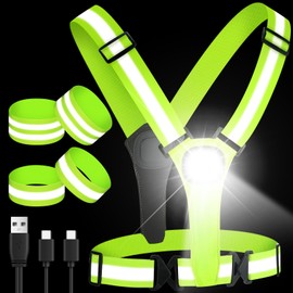 Copkim LED Reflective Vest Outdoor Night Running Lights Chest Light with USB Rechargeable Battery Back Warning Light Adjustable High Visibility Running Lights for Runners Walkers Men Women