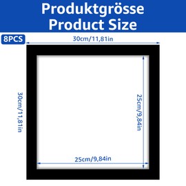 Oungy Pack of 8 Diamond Painting Frames Diamond Painting Picture Frames 30 x 30 cm Black Magnetic Picture Frame for Wall Decoration and Document Presentation (Inner Dimensions 25 x 25 cm)