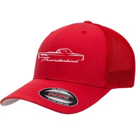 1955 1956 1957 Ford Thunderbird Hardtop Outline Design Flexfit Trucker Mesh Fitted Cap red