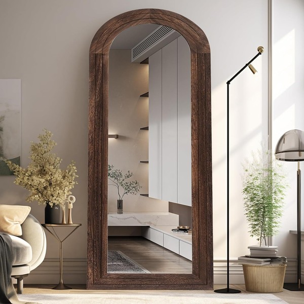 ZHUNFA Arched Full Length Mirror with Solid Wood Frame, 65x22
