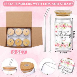 Boao 6 Set Baby Shower Game Prizes for Player Winners Tumblers with Lids Straws Mirrors Hair Scrunchies Pens Hair Clips Gift Bags for Baby Shower Wedding Bridal Shower Game Favors(Pink Flower)