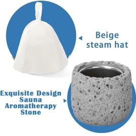 Sauna Aromatherapy Stone Cup with 2 Unique steam Hats, Round Oil Holder Aroma Fragrance Essential Oil Sauna Accessories with Stainless Steel Diffuser Bowl for Spa