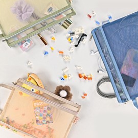 EMOOULI 4Pcs Colored Mesh Zipper Pouch Bags, Double-Layer Nylon Puzzle Storage & Organization Solution for Toys, Games, and More(4Pcs A4)