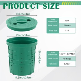 Memorywuu Perforated Sump Basin with Lid Sump Pump Basin Bucket with Drilled Holes for Crawl Spaces,Yards,Patios and Driveways(Green,13 x 11.4 x 15 Inch)