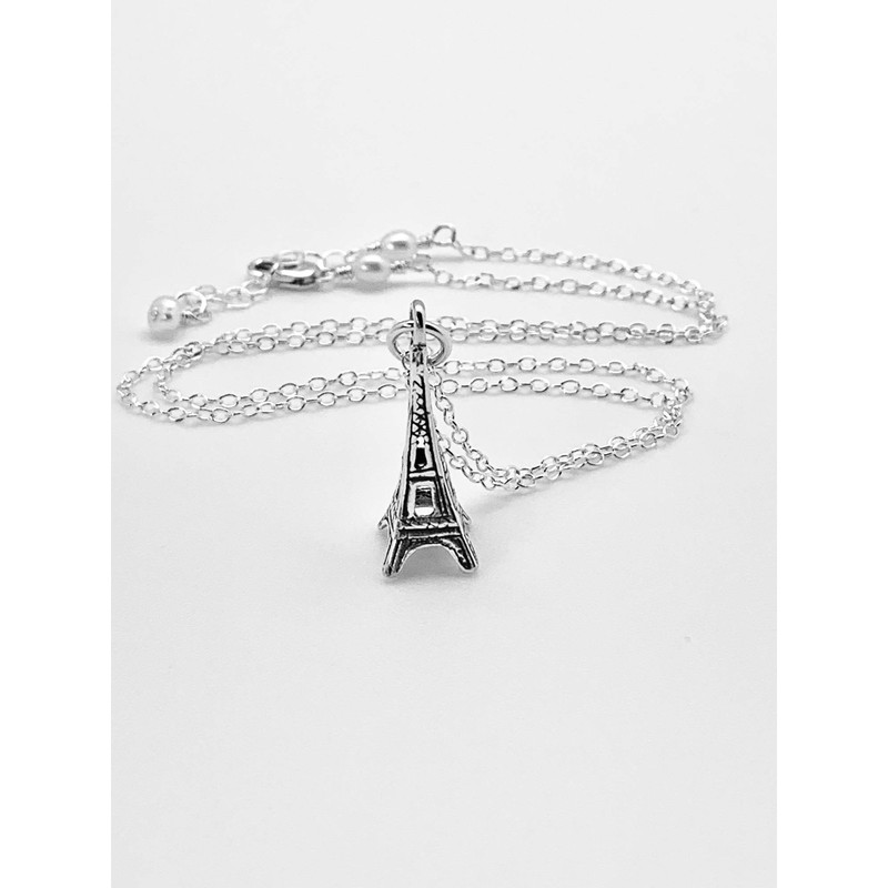 Small Eiffel Tower 3D Sterling Silver Charm Necklace Paris