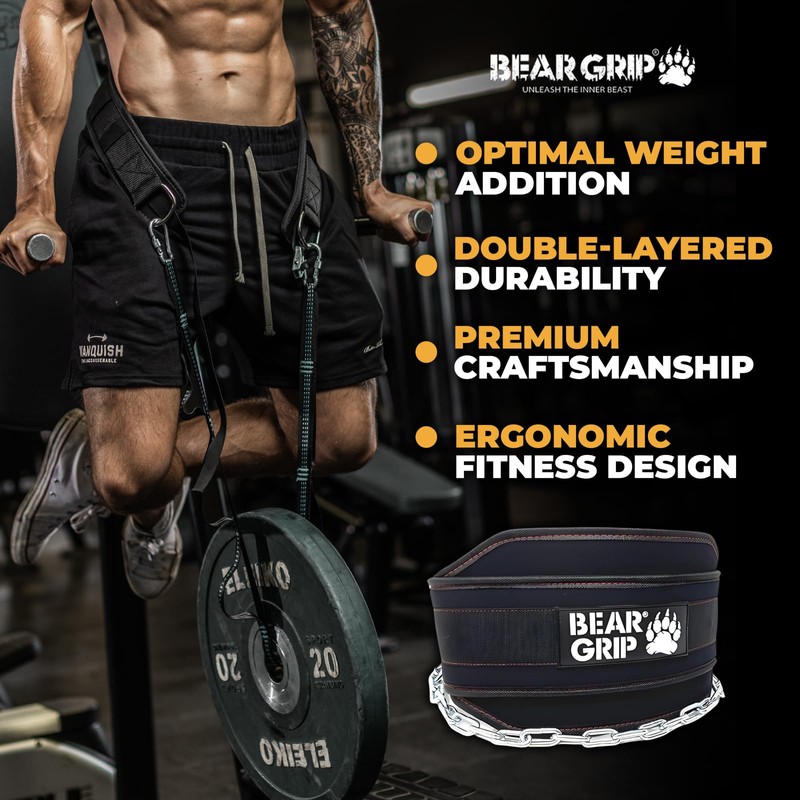 BEAR GRIP -Weighted Dip & Pull up Belt for Strength