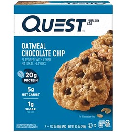 Quest Nutrition Oatmeal Chocolate Chip Protein Bar, High Protein, Low Carb, Gluten Free, Keto Friendly, 4 Count