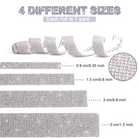 4 Rolls Silver Leopard Print Self Adhesive Rhinestone Diamond Crystal Gem Ribbon Sticker,DIY Decorative Sticker for Crafts Arts,Phone Car and Home Decoration (Silver Leopard Print,4 Yards)