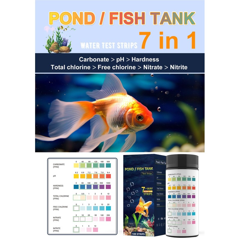 7 in 1 Aquarium Test Strips, 100 Strips Fish Tank