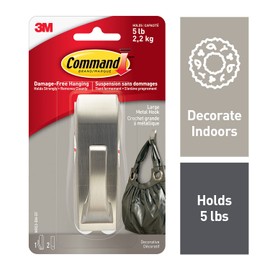 Command MR03-BN-EF Modern Reflections Metal Hook, Large, Brushed Nickel, 1 Hook 2 Large Strips