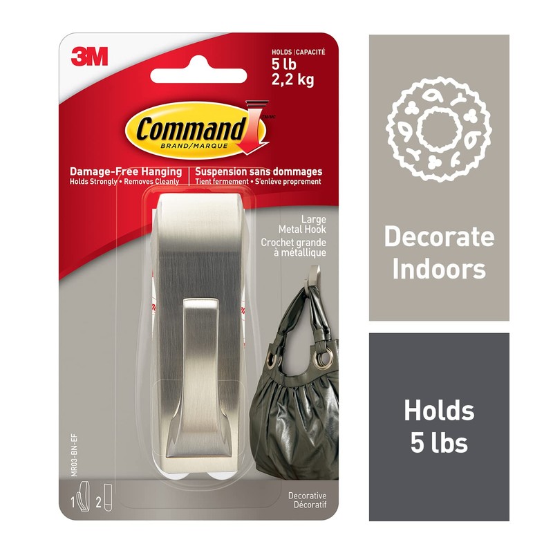 Command MR03-BN-EF Modern Reflections Metal Hook, Large, Brushed Nickel, 1