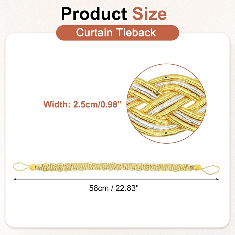 uxcell 2Pcs Curtain Tiebacks, 58cm/23 Braided Drapery Holdback Holder Decorative