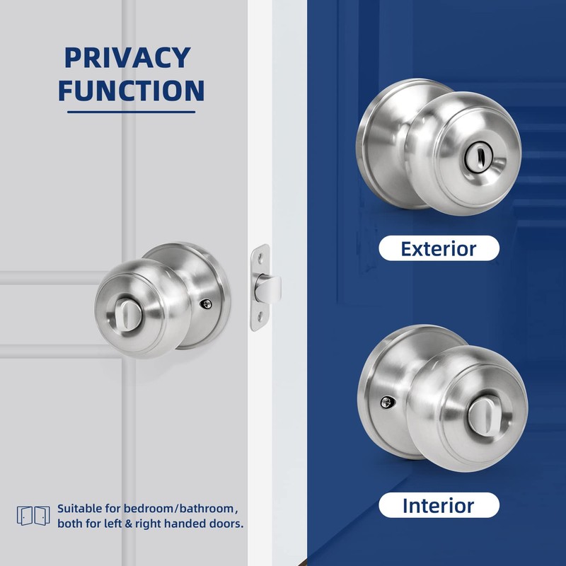 Loqron Privacy Door Knob, Keyless Interior Door Lock, Flat Ball