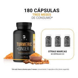 Cúrcuma + Jengibre Con Aceite De Coco 180 Cápsulas B Life