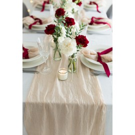 100%Mosel Muslin Decorative Fabric, 48 cm x 5 m, 66 g/m², Very Thin Table Runner, Soft, Colourful Table Decoration for Birthdays, Weddings, Special Occasions, in Natural Beige