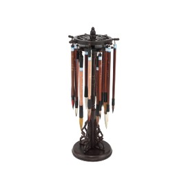 Golden Panda Master Calligraphy Brush Set–RoseWood/Bamboo Chinese CAlligraphy Brush Set w/Rotating Stand & Magnet Close Box