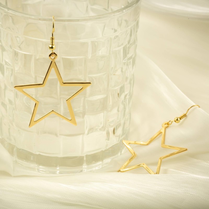 Simple Star Earrings for Women, Hollow Star Dangle Drop Earrings