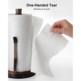 Stainless Steel Paper Towel Holder for Kitchen Countertop - Heavy Duty Weighted Non-Slip Base - One Hand Tear with Tension Spring Arm - Fits All Standard & Jumbo Rolls - Rust-Proof Paper Towel Stand