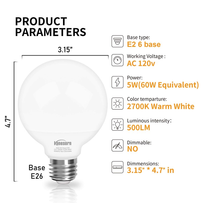 Vanity Light Bulbs 60 Watt Equivalent - G25 Globe LED