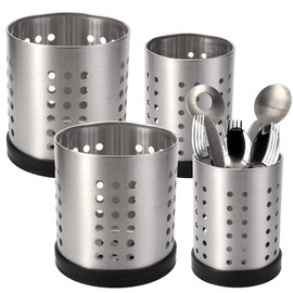 TOPZEA Set of 4 Kitchen Utensil Holder, Stainless Steel Cooking Utensil Organizer Kitchen Tools Flatware Holder Utensil Drying Cylinder Countertop Silverware Caddy