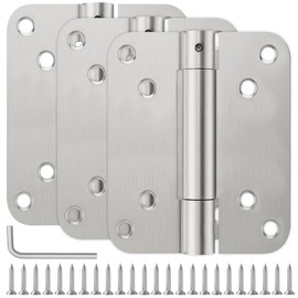 Jinyuanchao 4 Inch Automatic Closing Door Hinge, 3mm Thick Stainless Steel Hinge, Adjustable Tension Spring Door Hinge, with Screws, 3pack (4 x 0.12 x 3.35inch) (Silver)