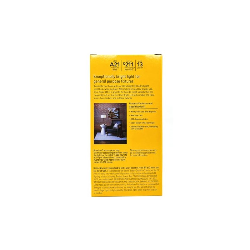 GE Ultra Bright LED A21 Light Bulb, 22 watts, 2610