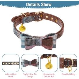 EXPAWLORER Dog Collar and Lead Set - Classic Plaid Bow Tie and Bandana Collar with Cute Bell, No Tangle Dog Lead, Adjustable Puppy Collar for Small Medium Large Dogs Cats, Holiday Birthday Gifts
