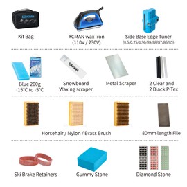 XCMAN Complete Ski Snowboard Tuning Waxing Combo Kit with Waxing Iron,Ski Wax,Side Base Edge Tuner,Ptex Base Repair,Gummy Stone,Diamond Stones for Ski Snowboard EdgeTuning
