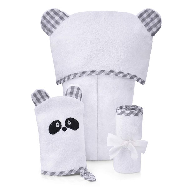 Brooklyn Bamboo Baby Hooded Towel, Washcloth & Bath Gloves Set – Large Bath Towel with Animal Ears, Soft, Gender-Neutral Baby Shower Essentials for Toddler, Infant, Newborn, Boy and Girl