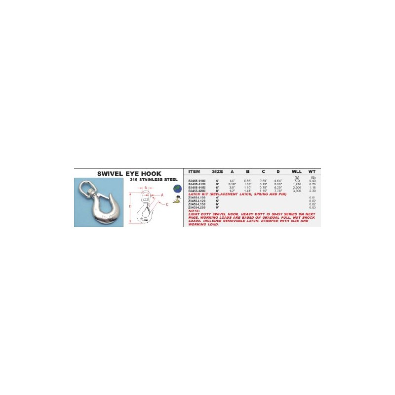 316 Stainless Steel Swivel Eye Hook (CAST) 5" (S0455-0120)